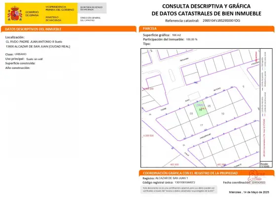 Parcela en venta en Alcanzar De San Juan, de 166 m2 por 85.000 €, Ref. 0302